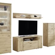 Wohnwand EM Locarno – mit Wandboard, Beleuchtung, Rückwandschroppung, Risseiche