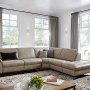 Ecksofa EM Lucca – 2-Sitzer mit Ecke rechts inkl. Armteil verstellbar, Leder, Beige