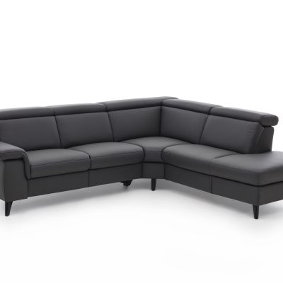 Ecksofa EM Salo – 2,5-Sitzer mit Ecke rechts, Leder, anthrazit