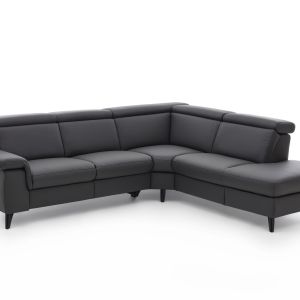 Ecksofa EM Salo – 2,5-Sitzer mit Ecke rechts, Leder, anthrazit