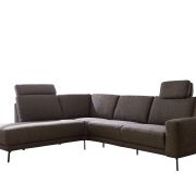 Ecksofa EM Santarem – mit Kopfstützen, Ecke links mit 3-Sitzer, Stoff, Grau