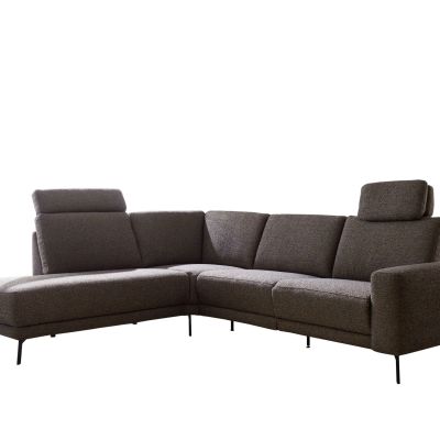Ecksofa EM Santarem – mit Kopfstützen, Ecke links mit 3-Sitzer, Stoff, Grau