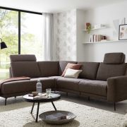 Ecksofa EM Santarem – mit Kopfstützen, Ecke links mit 3-Sitzer, Stoff, Grau