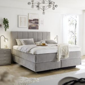 Boxspringbett EM Select – Liegefläche ca. 180×200 cm, Stoff, silber