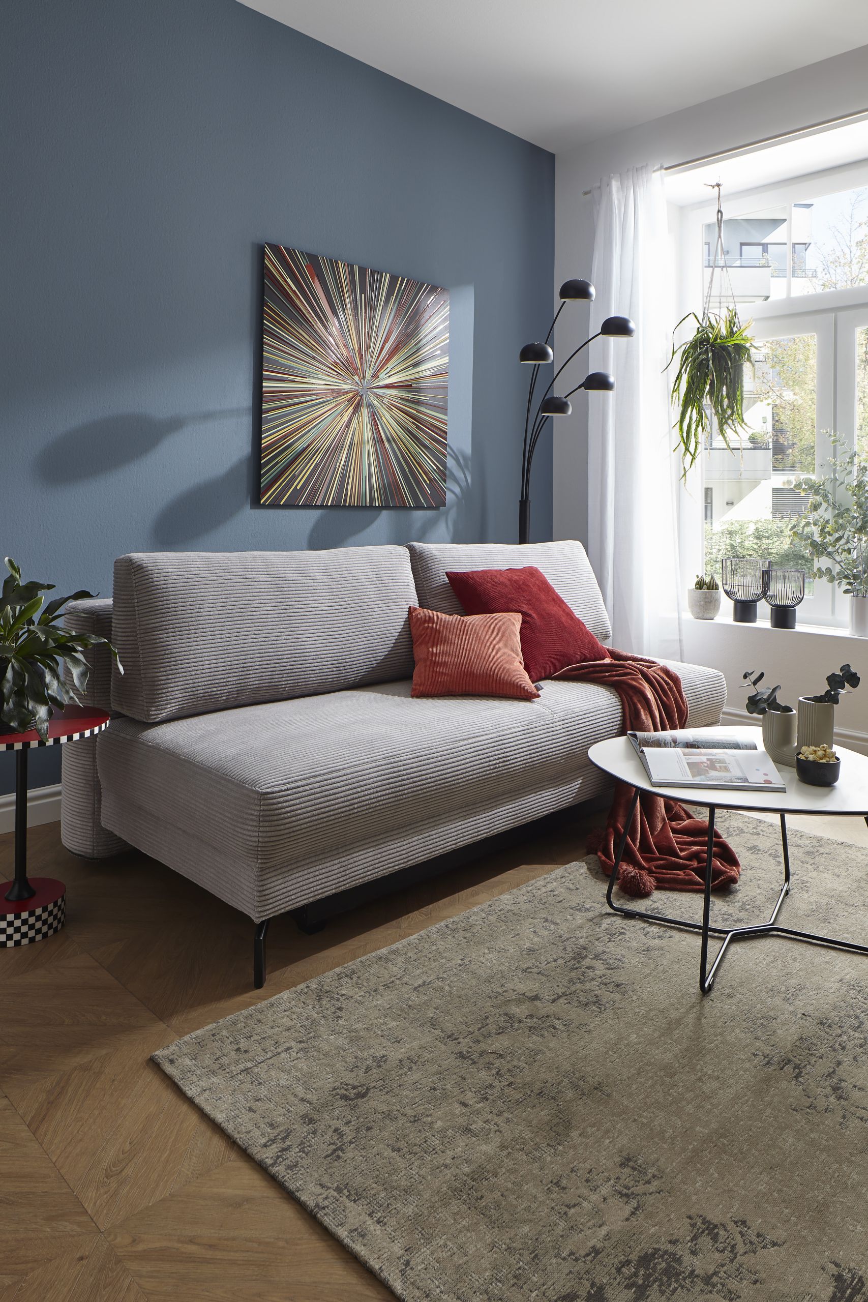 Schlafsofa Salema – 3-Sitzer mit Schlaffunktion (Liegefläche ca. 150x200cm), Stoff, Hellgrau