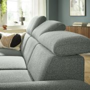 Ecksofa Felipa – 3-Sitzer mit Longchair rechts inkl. Relaxfunktion (motorisch), Armlehne und Kopfteil verstellbar, Stoff, Graugrün