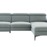 Ecksofa Felipa – 3-Sitzer mit Longchair rechts inkl. Relaxfunktion (motorisch), Armlehne und Kopfteil verstellbar, Stoff, Graugrün