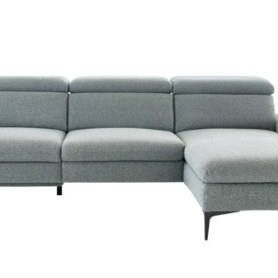 Ecksofa Felipa – 3-Sitzer mit Longchair rechts inkl. Relaxfunktion (motorisch), Armlehne und Kopfteil verstellbar, Stoff, Graugrün