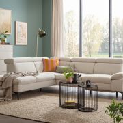 Ecksofa Felipa – Ecke links mit 2,5 -Sitzer rechts inkl. Relaxfunktion (motorisch), Sitzvorzug (motorisch) und Armlehne klappbar, Stoff, Natur