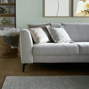 Ecksofa Rafaela 2.0 – 2,5-Sitzer mit Longchair rechts inkl. Kopfteilverstellung, Stoff, Champagner