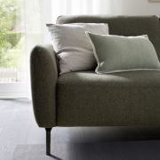 Ecksofa Leona – 3-Sitzer mit Longchair rechts inkl. Sitzvorzug motorisch, Stoff, Braungrün