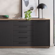 Kommode Viana – Balkeneiche furniert, Anthrazit
