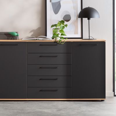 Kommode Viana – Balkeneiche furniert, Anthrazit