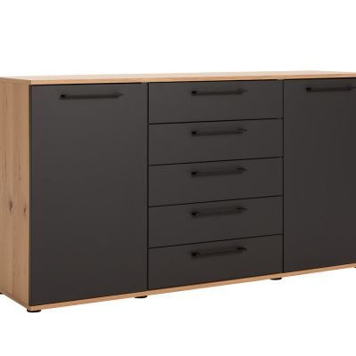 Kommode Viana – Balkeneiche furniert, Anthrazit