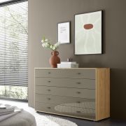 Kommode Lenoso – Eiche Nachbildung, Glas Graubraun