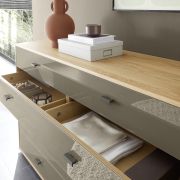 Kommode Lenoso – Eiche Nachbildung, Glas Graubraun