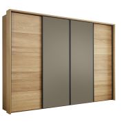 Schwebetürenschrank Lenoso – B. ca. 340 cm, Eiche massiv, Glas, Graubraun