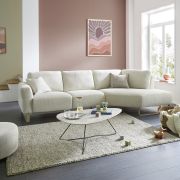 Ecksofa Leona – 2,5-Sitzer mit Ecke rechts inkl. Relaxfunktion motorisch, Stoff, Creme