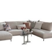 Wohnlandschaft Solero 2.0 – Longchair mit 2-Sitzer und Ecke rechts, Stoff, Natur