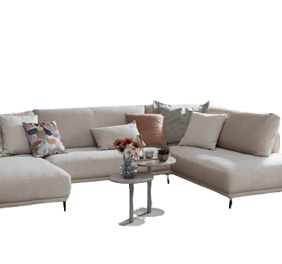 Wohnlandschaft Solero 2.0 – Longchair mit 2-Sitzer und Ecke rechts, Stoff, Natur