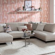 Wohnlandschaft Solero 2.0 – Longchair mit 2-Sitzer und Ecke rechts, Stoff, Natur