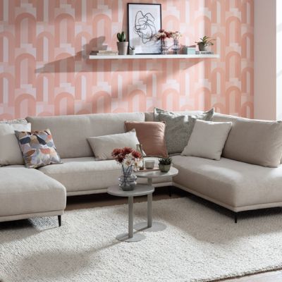 Wohnlandschaft Solero 2.0 – Longchair mit 2-Sitzer und Ecke rechts, Stoff, Natur