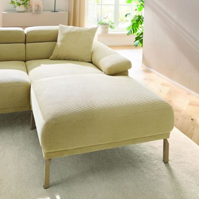 Ecksofa Bolonia – 2-Sitzer mit Longchair rechts inkl. Rückenlehne- und Kopfteilverstellung, Stoff, Cappuccino