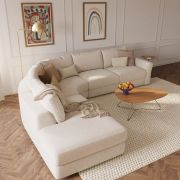 Ecksofa Almeria – Rundecke und Abschlussteil mit 2-Sitzer rechts, Stoff, Offwhite