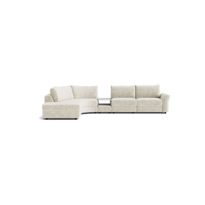 Ecksofa Almeria – Rundecke und Abschlussteil mit 2-Sitzer rechts inkl. Zwischenelement, Stoff, Offwhite