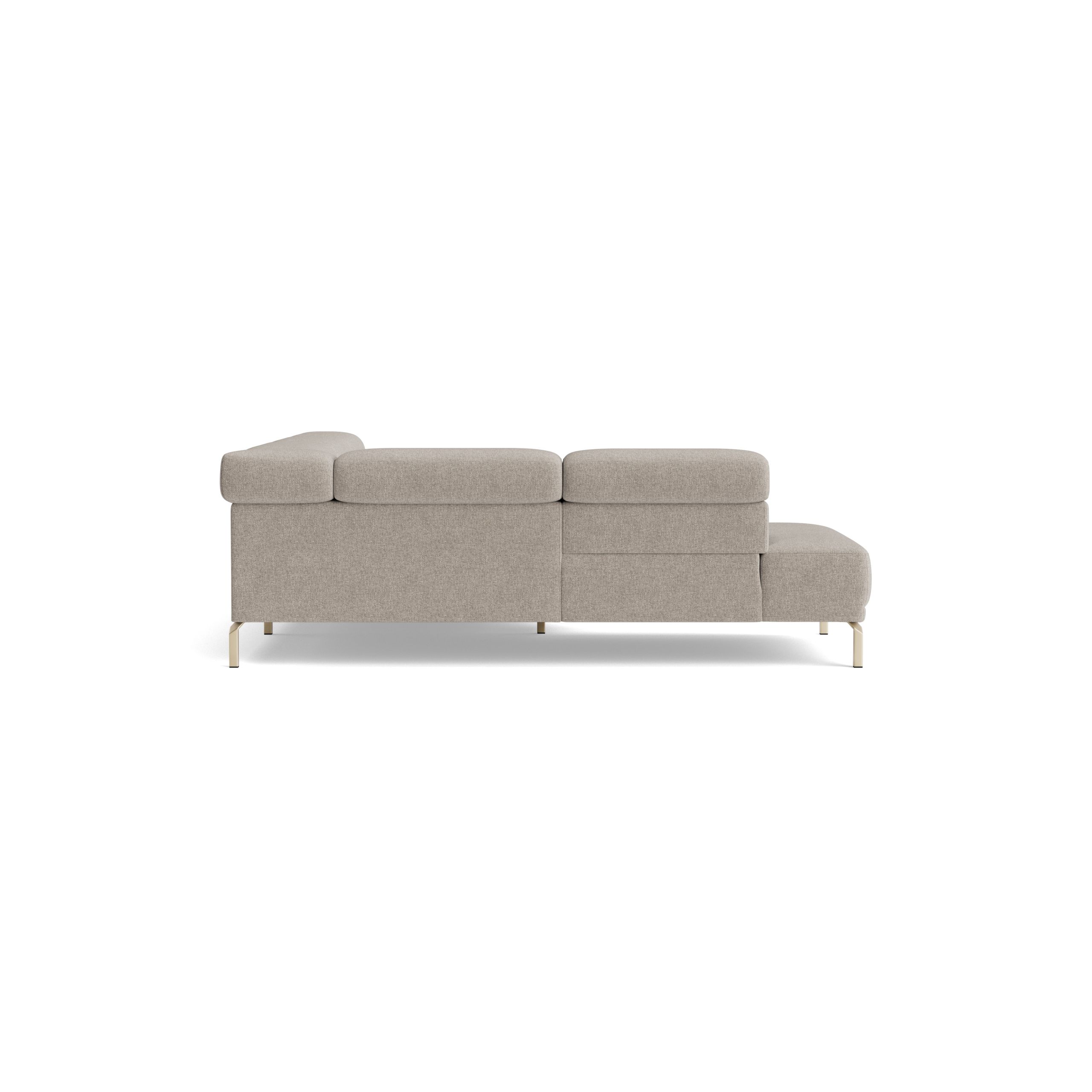 Ecksofa Bolonia – Ecke und Abschlussteil mit 2-Sitzer rechts inkl. Armlehne klappbar, Kopfteile und Rückenlehnen verstellbar, Stoff, Graubeige