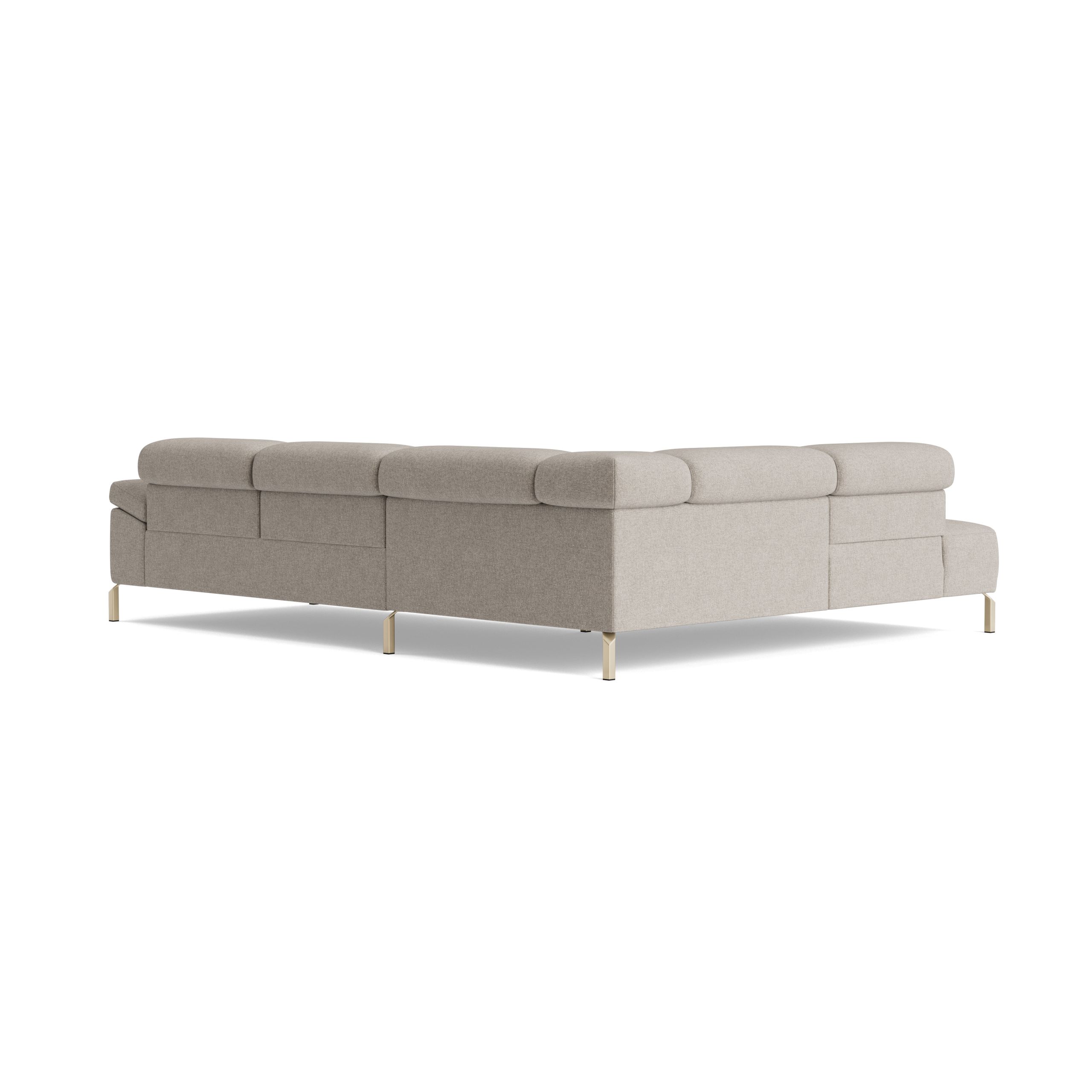 Ecksofa Bolonia – Ecke und Abschlussteil mit 2-Sitzer rechts inkl. Armlehne klappbar, Kopfteile und Rückenlehnen verstellbar, Stoff, Graubeige