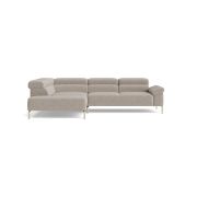 Ecksofa Bolonia – Ecke und Abschlussteil mit 2-Sitzer rechts inkl. Armlehne klappbar, Kopfteile und Rückenlehnen verstellbar, Stoff, Graubeige