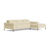 Ecksofa Bolonia – 2-Sitzer mit Longchair rechts inkl. Rückenlehne- und Kopfteilverstellung, Stoff, Cappuccino
