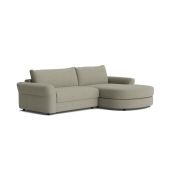 Ecksofa Almeria – 1,75-Sitzer mit runden Longchair rechts, Stoff, Schlammgrün