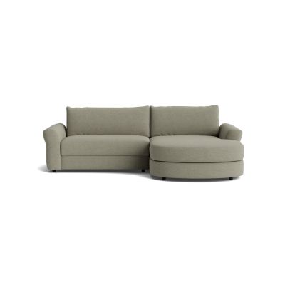 Ecksofa Almeria – 1,75-Sitzer mit runden Longchair rechts, Stoff, Schlammgrün