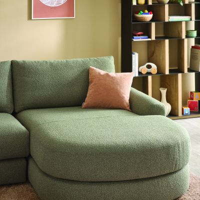 Ecksofa Almeria – 1,75-Sitzer mit runden Longchair rechts, Stoff, Schlammgrün