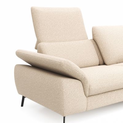 Ecksofa Gotera – 1,5-Sitzer med + 1,5-Sitzer med mit Longchair groß rechts inkl. Schlaffunktion (teilmotorisch), Armlehne klappbar, Rückenlehne verstellbar  und einmal Relaxfunktion (teilmotorisch), Stoff, Creme