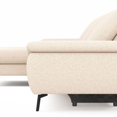 Ecksofa Gotera – Longchair groß mit 1,5-Sitzer med + 1,5-Sitzer med rechts inkl. Schlaffunktion (teilmotorisch), Armlehne klappbar, Rückenlehne verstellbar  und einmal Relaxfunktion (teilmotorisch), Stoff, Creme