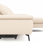 Ecksofa Gotera – 1,5-Sitzer med + 1,5-Sitzer med mit Longchair groß rechts inkl. Schlaffunktion (teilmotorisch), Armlehne klappbar, Rückenlehne verstellbar  und einmal Relaxfunktion (teilmotorisch), Stoff, Creme