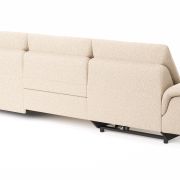 Ecksofa Gotera – 1,5-Sitzer med + 1,5-Sitzer med mit Longchair groß rechts inkl. Schlaffunktion (teilmotorisch), Armlehne klappbar, Rückenlehne verstellbar  und einmal Relaxfunktion (teilmotorisch), Stoff, Creme