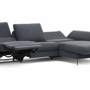 Ecksofa Gotera – 1,5-Sitzer med + 1,5-Sitzer med mit Longchair groß rechts inkl. Schlaffunktion (teilmotorisch), Armlehne klappbar, Rückenlehne verstellbar  und einmal Relaxfunktion (teilmotorisch), Stoff, Anthrazit