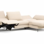 Ecksofa Gotera – 1,5-Sitzer med + 1,5-Sitzer med mit Longchair groß rechts inkl. Schlaffunktion (teilmotorisch), Armlehne klappbar, Rückenlehne verstellbar  und einmal Relaxfunktion (teilmotorisch), Stoff, Creme