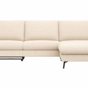 Ecksofa Gotera – 1,5-Sitzer med + 1,5-Sitzer med mit Longchair groß rechts inkl. Schlaffunktion (teilmotorisch), Armlehne klappbar, Rückenlehne verstellbar  und einmal Relaxfunktion (teilmotorisch), Stoff, Creme