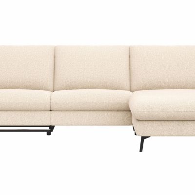 Ecksofa Gotera – 1,5-Sitzer med + 1,5-Sitzer med mit Longchair groß rechts inkl. Schlaffunktion (teilmotorisch), Armlehne klappbar, Rückenlehne verstellbar  und einmal Relaxfunktion (teilmotorisch), Stoff, Creme