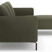 Ecksofa Leona – 3-Sitzer mit Longchair rechts inkl. Sitzvorzug motorisch, Stoff, Braungrün