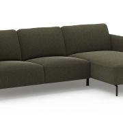 Ecksofa Leona – 3-Sitzer mit Longchair rechts inkl. Sitzvorzug motorisch, Stoff, Braungrün