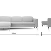 Ecksofa Rafaela 2.0 – Longchair mit 2,5-Sitzer rechts inkl. Sitzvorzug, Kopteilverstellung motorisch und Relaxfunktion motorisch im Longchair, Leder, Champagner