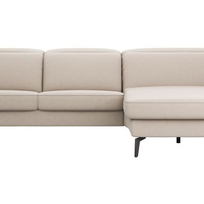 Ecksofa Rafaela 2.0 – 2,5-Sitzer mit Longchair rechts inkl. Kopfteilverstellung, Leder, Champagner