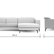 Ecksofa Rafaela 2.0 – 2,5-Sitzer mit Longchair rechts inkl. Kopfteilverstellung, Stoff, Champagner