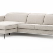 Ecksofa Rafaela 2.0 – Longchair mit 2,5-Sitzer rechts inkl. Sitzvorzug, Kopteilverstellung motorisch und Relaxfunktion motorisch im Longchair, Stoff, Champagner